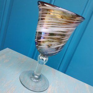 Glass Goblet Hand Blown Glassware Prism Swirl Irridescent Stripes Lines Cocktail
